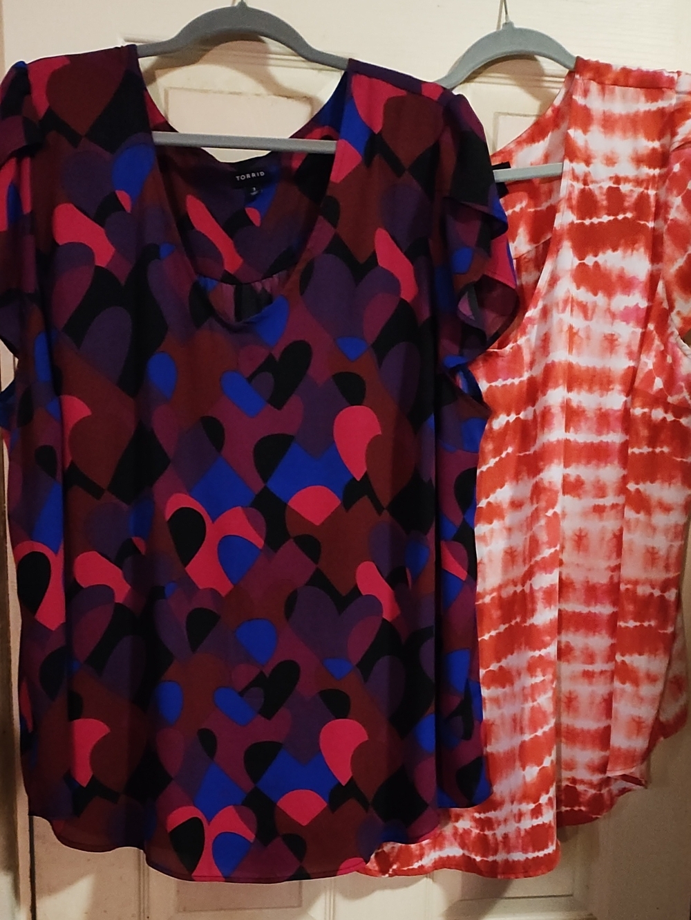 torrid Purple Pink Blue Heart Print Flutter Sleeve Blouse